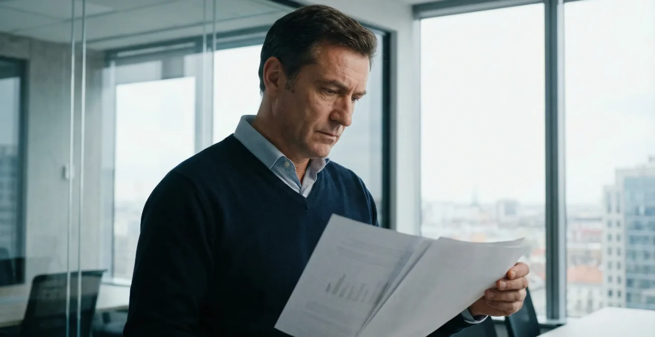 Candidat à la franchise préparant son plan de financement dans un bureau moderne